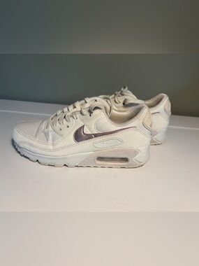 Nike Women’s Air Max 90 Sneakers White with Metallic Pink Swoosh